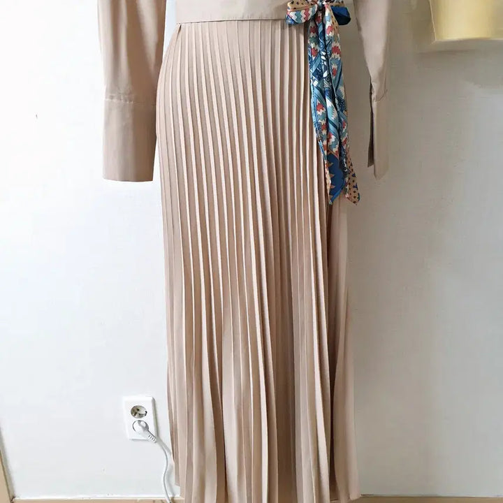 [BUNJANG] Pleated Maxi Long Dress Beige / 셔츠플리츠 맥시 롱원피스 55 66 베이지