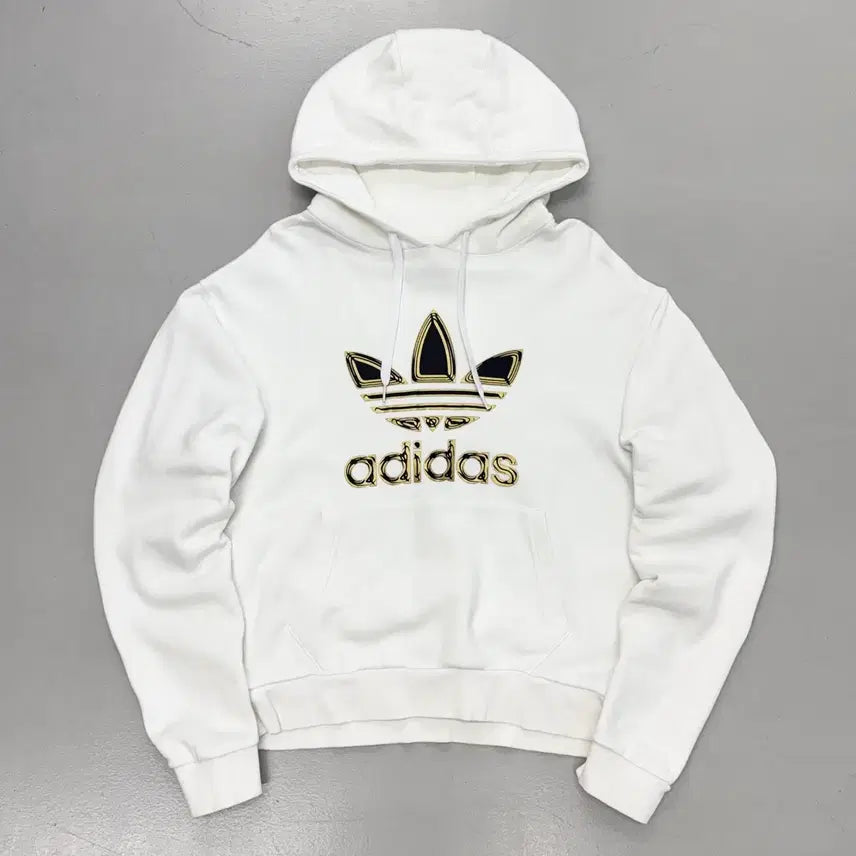 [BUNJANG] Adidas Metallic Big Logo Hoodie White / 아디다스 신형 메탈릭 빅로고 후드티 화이트