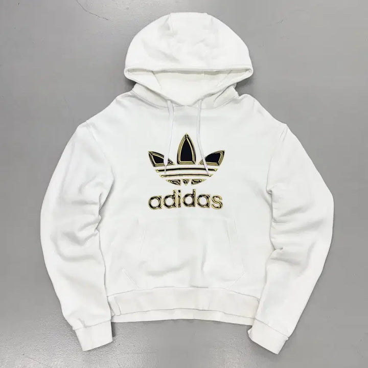 [BUNJANG] Adidas Metallic Big Logo Hoodie White / 아디다스 신형 메탈릭 빅로고 후드티 화이트