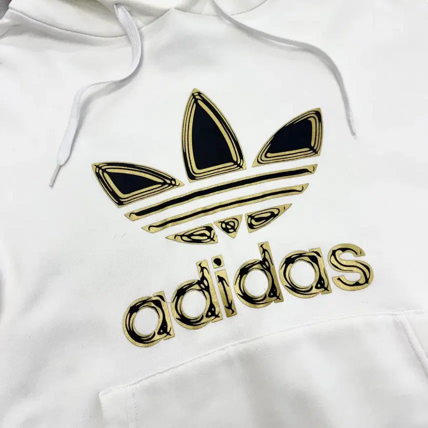 [BUNJANG] Adidas Metallic Big Logo Hoodie White / 아디다스 신형 메탈릭 빅로고 후드티 화이트