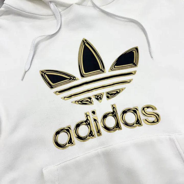[BUNJANG] Adidas Metallic Big Logo Hoodie White / 아디다스 신형 메탈릭 빅로고 후드티 화이트