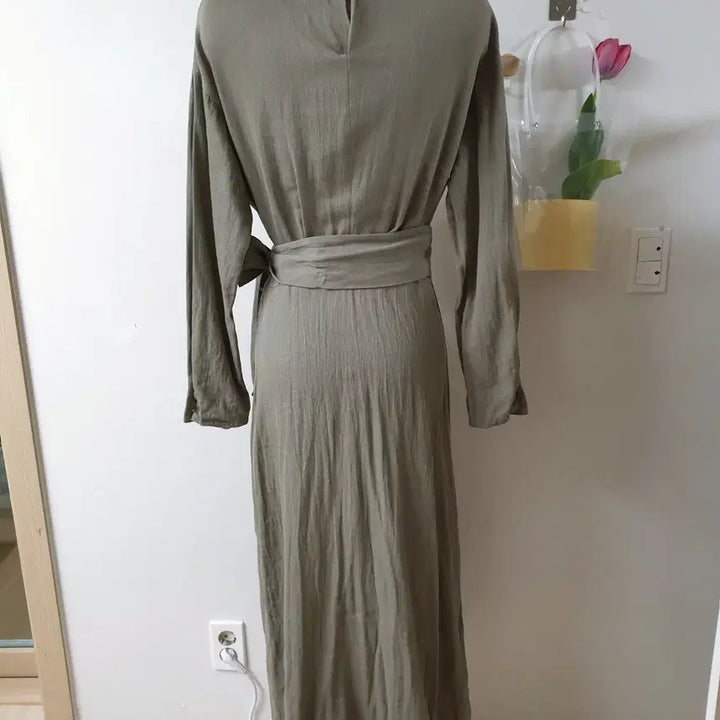 [BUNJANG] ZARA Linen Blend Belted Maxi Long Dress - Khaki / 자라 마혼방 벨트 맥시 롱원피스 M 카키