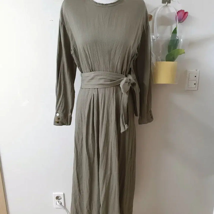 [BUNJANG] ZARA Linen Blend Belted Maxi Long Dress - Khaki / 자라 마혼방 벨트 맥시 롱원피스 M 카키