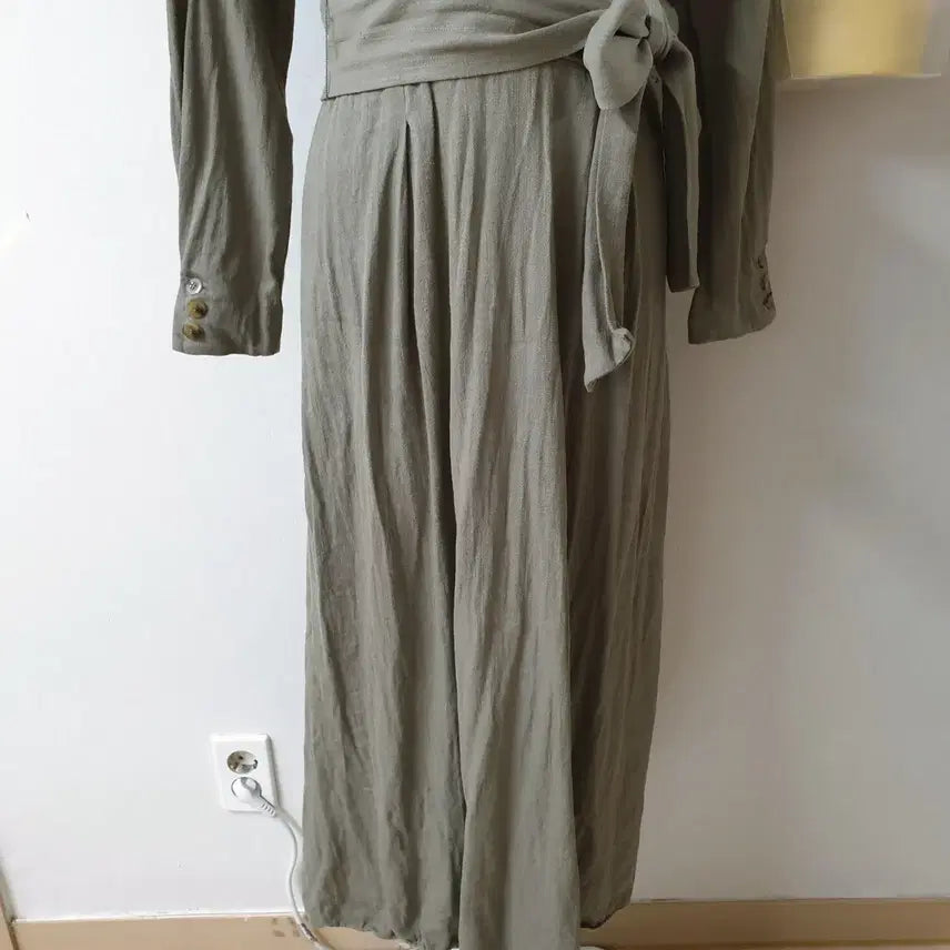 [BUNJANG] ZARA Linen Blend Belted Maxi Long Dress - Khaki / 자라 마혼방 벨트 맥시 롱원피스 M 카키