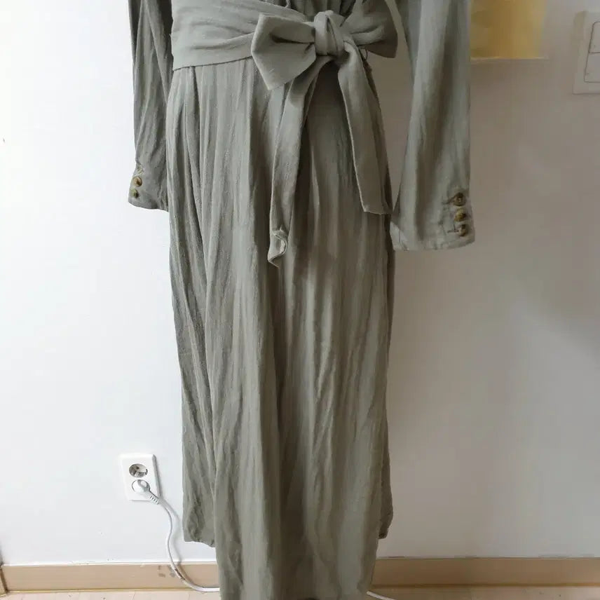 [BUNJANG] ZARA Linen Blend Belted Maxi Long Dress - Khaki / 자라 마혼방 벨트 맥시 롱원피스 M 카키