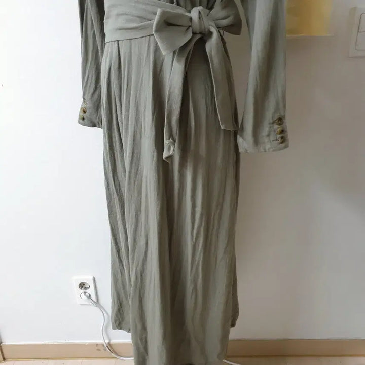 [BUNJANG] ZARA Linen Blend Belted Maxi Long Dress - Khaki / 자라 마혼방 벨트 맥시 롱원피스 M 카키