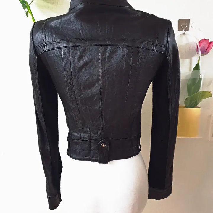[BUNJANG] Enc Leather Crop Jacket (Size 66) - Black / Enc 양가죽 크롭자켓 66 블랙
