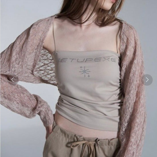 [BUNJANG] Set Up Exe Wave Lace Bolero Cardigan / 셋업이엑스이 웨이브 레이스 볼레로 가디건 베이지 핑크