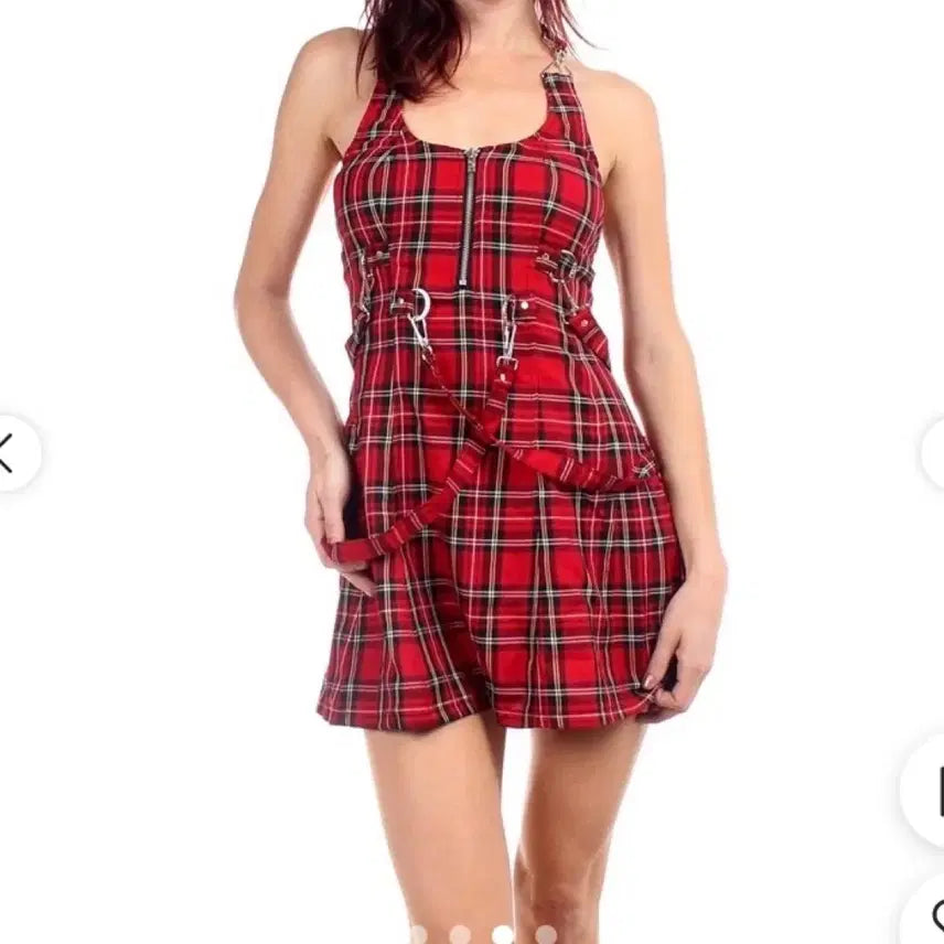 [BUNJANG] Tripp NYC Red Tartan Check Bondage Halter Mini Dress / 새상품) 트립 Tripp NYC 레드 타탄 체크 본디지 홀터 미니 원피스