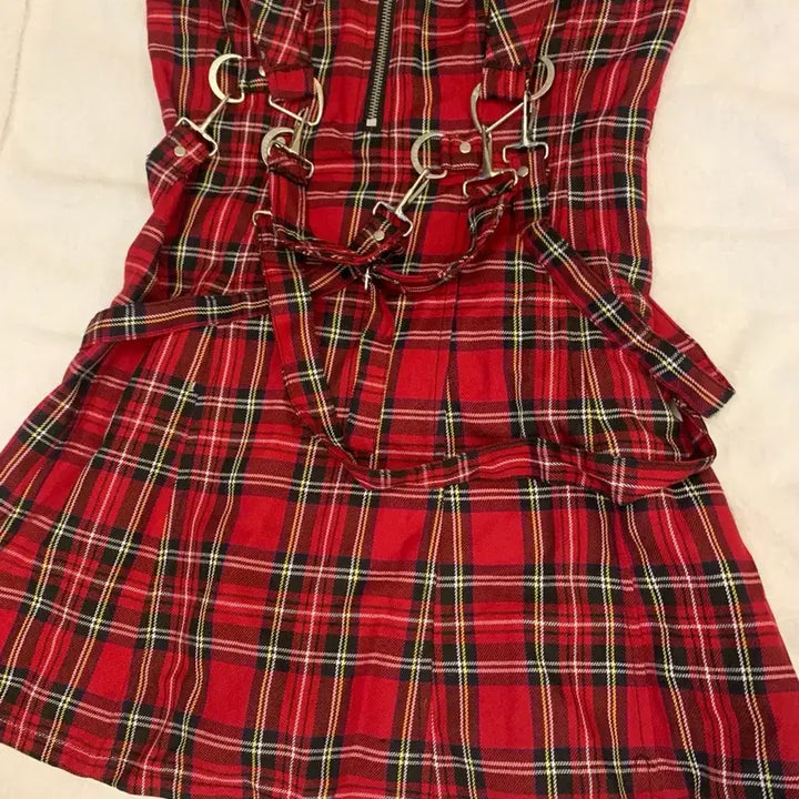 [BUNJANG] Tripp NYC Red Tartan Check Bondage Halter Mini Dress / 새상품) 트립 Tripp NYC 레드 타탄 체크 본디지 홀터 미니 원피스