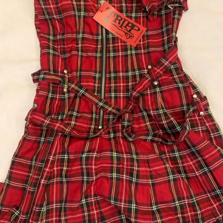 [BUNJANG] Tripp NYC Red Tartan Check Bondage Halter Mini Dress / 새상품) 트립 Tripp NYC 레드 타탄 체크 본디지 홀터 미니 원피스