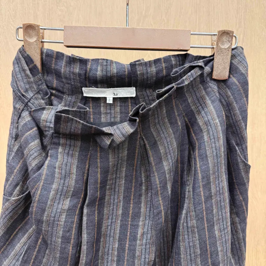[BUNJANG] 3.1 Phillip Lim Striped Wrap Mini Skirt / 3.1 필립림 스트라이프 랩 미니스커트 허리 끈 디테일다크컬러