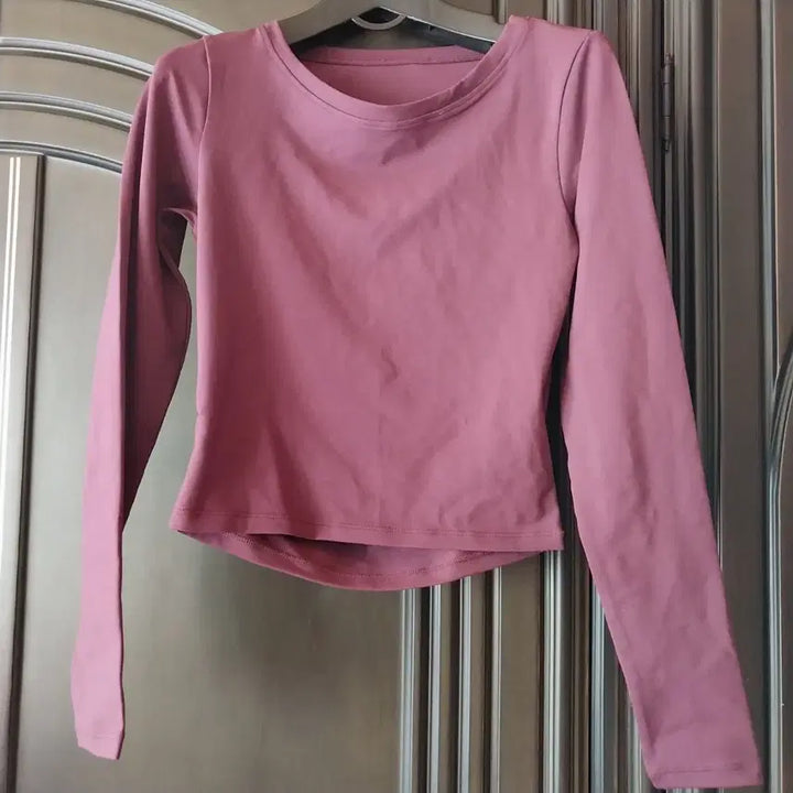 [BUNJANG] Pink Crop Long Sleeve Fitness Top / 긴팔 크롭 헬스복 핑크