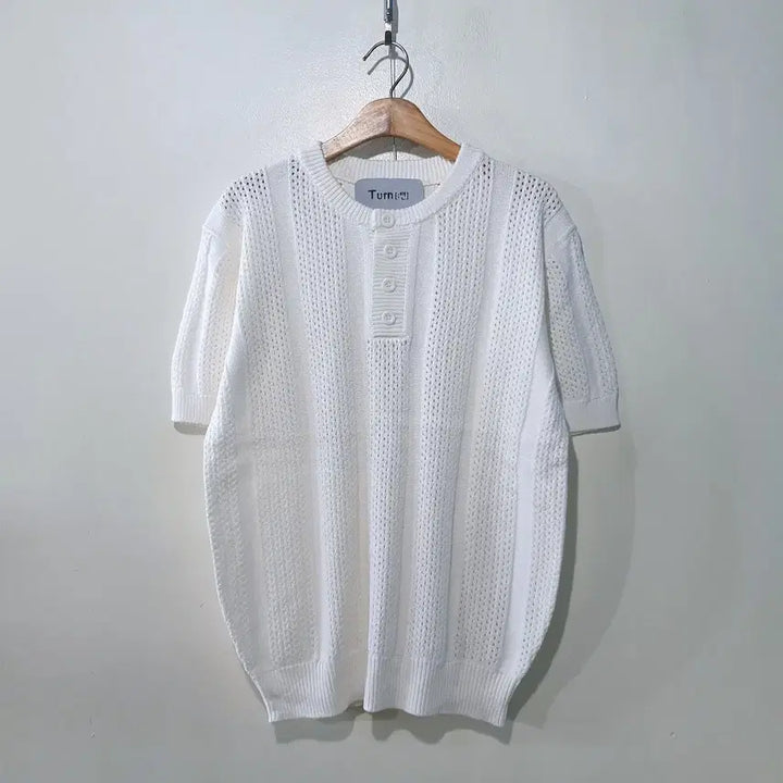 [BUNJANG] SS Crochet Henley Neck Short-Sleeve Knit Top / SS신상) 크로쉐 헨리넥 반팔니트 4color