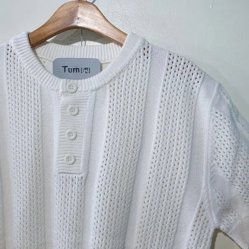 [BUNJANG] SS Crochet Henley Neck Short-Sleeve Knit Top / SS신상) 크로쉐 헨리넥 반팔니트 4color