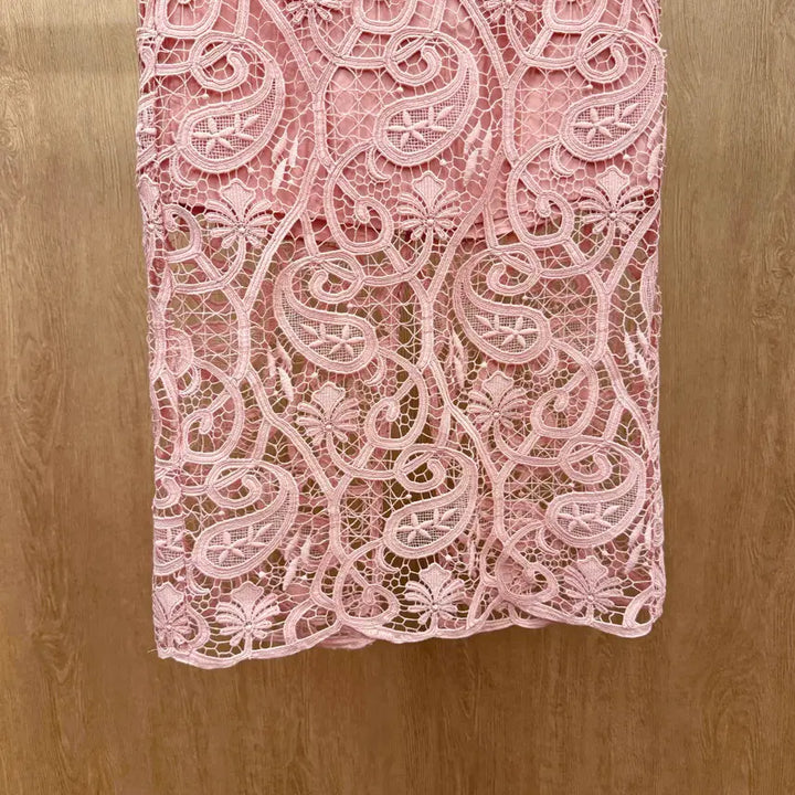 [BUNJANG] Sandro Floral Lace Midi Skirt / 산드로 플로럴 패턴 레이스 미디 스커트 시스루 디테일 슬림핏 핑크