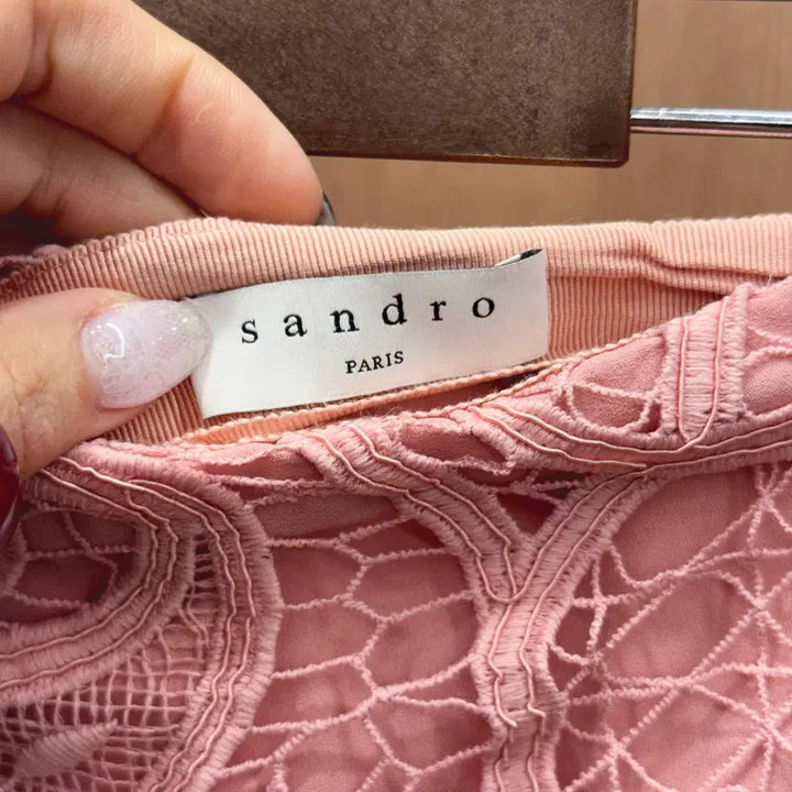[BUNJANG] Sandro Floral Lace Midi Skirt / 산드로 플로럴 패턴 레이스 미디 스커트 시스루 디테일 슬림핏 핑크