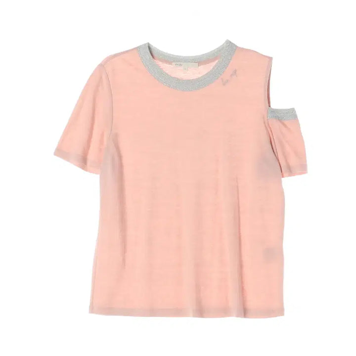 [BUNJANG] Maje Cutout T-shirt - Coral Pink &amp; Silver Glitter - Size 1 / 마쥬 티셔츠 1size
