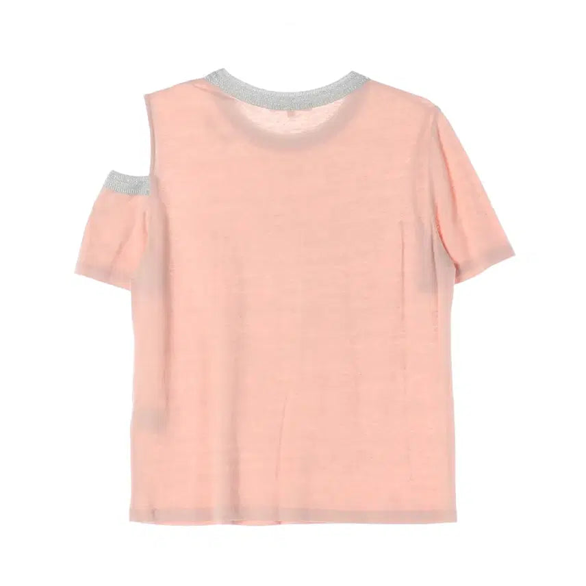 [BUNJANG] Maje Cutout T-shirt - Coral Pink &amp; Silver Glitter - Size 1 / 마쥬 티셔츠 1size