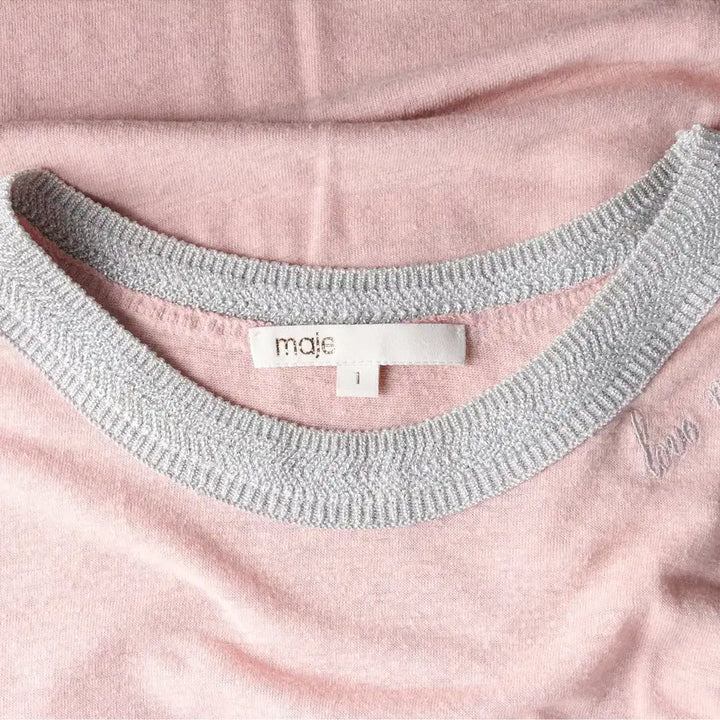 [BUNJANG] Maje Cutout T-shirt - Coral Pink &amp; Silver Glitter - Size 1 / 마쥬 티셔츠 1size