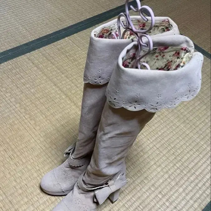 [BUNJANG] Liz Lisa Ribbon Boots &amp; Argyle Knit Curots Set / 라떼갸루 히메갸루 히메카지 리즈리사 리본 부츠 아가일니트 큐롯