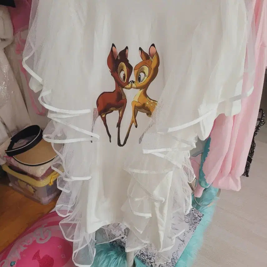 [BUNJANG] Bambi Layered Tulle Short Sleeve T-shirt / 밤비 프린팅 튜튜 레이어드 반팔 티셔츠