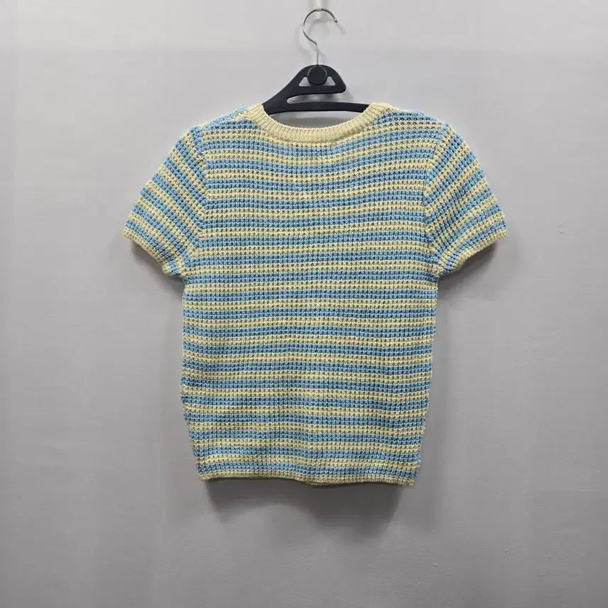 [BUNJANG] Striped Knit Crop Top / 0440 스트라이프 반팔 니트 크롭 니트 블루 옐로우 여름 니트