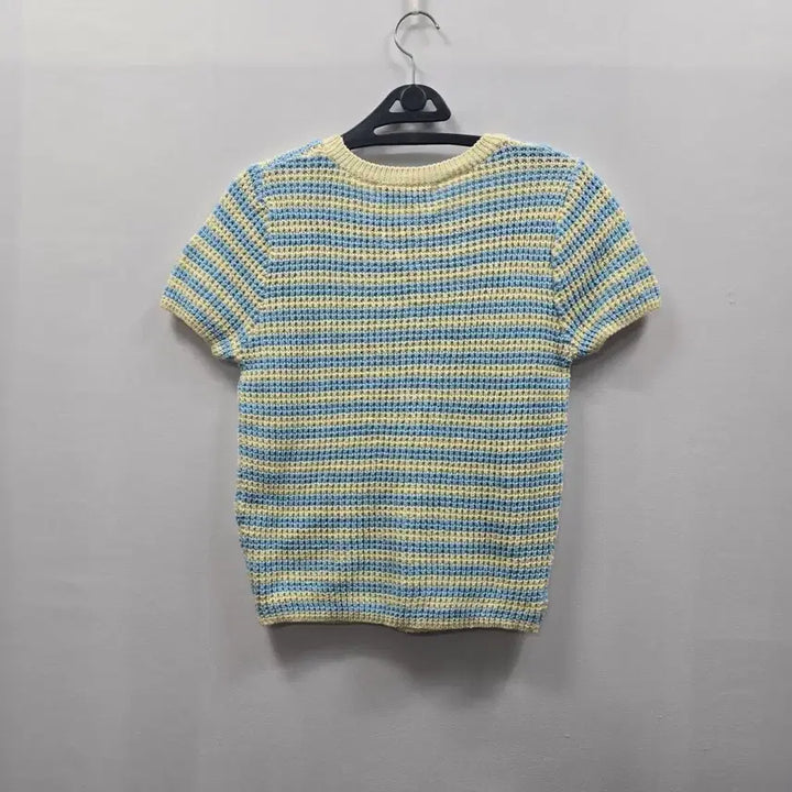 [BUNJANG] Striped Knit Crop Top / 0440 스트라이프 반팔 니트 크롭 니트 블루 옐로우 여름 니트