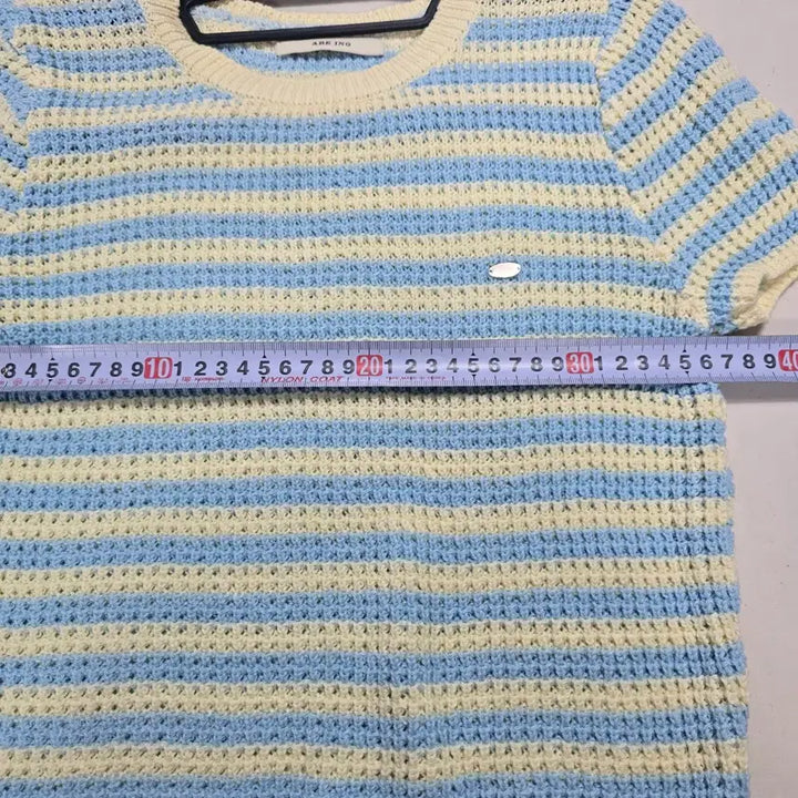 [BUNJANG] Striped Knit Crop Top / 0440 스트라이프 반팔 니트 크롭 니트 블루 옐로우 여름 니트