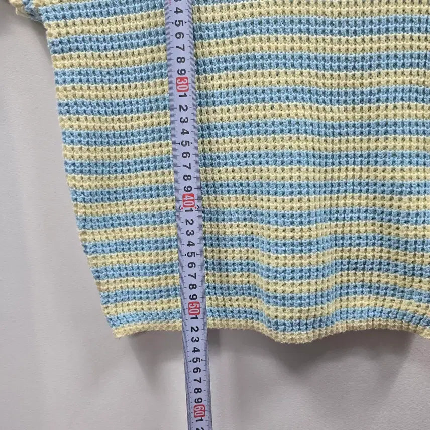 [BUNJANG] Striped Knit Crop Top / 0440 스트라이프 반팔 니트 크롭 니트 블루 옐로우 여름 니트