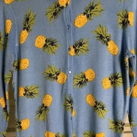 [BUNJANG] Pineapple Pattern Sky Blue Cardigan / 파인애플 패턴 하늘색 가디건 수입