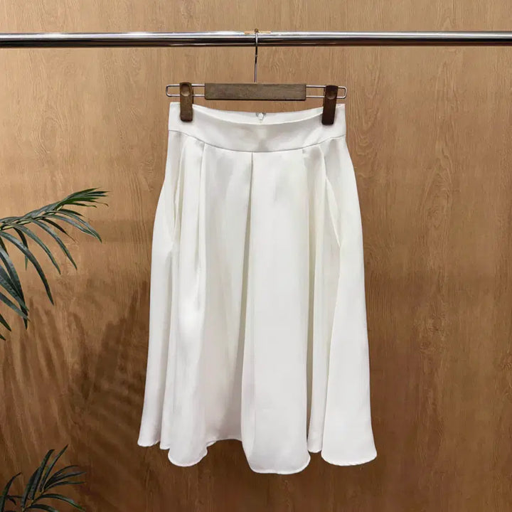 [BUNJANG] Beaker Flare Midi Skirt A-Line Daily Ivory / 비이커 플레어 미디 스커트 핀턱 디테일 A라인 데일리 아이보리