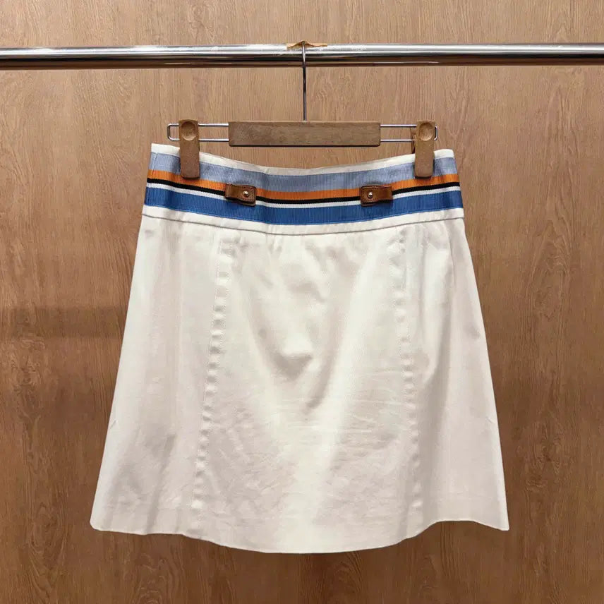 [BUNJANG] Gucci A-line Mini Skirt with Web Stripe Detail / 구찌 버튼 A라인 미니 스커트 웹 스트라이프 디테일 아이보리