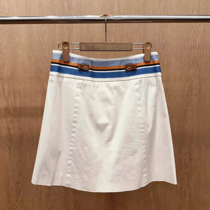 [BUNJANG] Gucci A-line Mini Skirt with Web Stripe Detail / 구찌 버튼 A라인 미니 스커트 웹 스트라이프 디테일 아이보리
