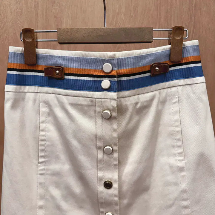 [BUNJANG] Gucci A-line Mini Skirt with Web Stripe Detail / 구찌 버튼 A라인 미니 스커트 웹 스트라이프 디테일 아이보리