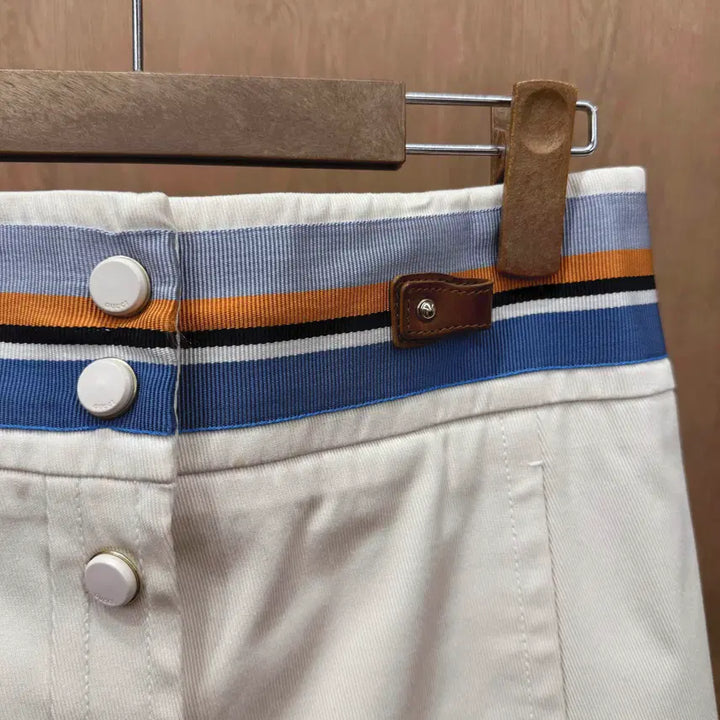 [BUNJANG] Gucci A-line Mini Skirt with Web Stripe Detail / 구찌 버튼 A라인 미니 스커트 웹 스트라이프 디테일 아이보리