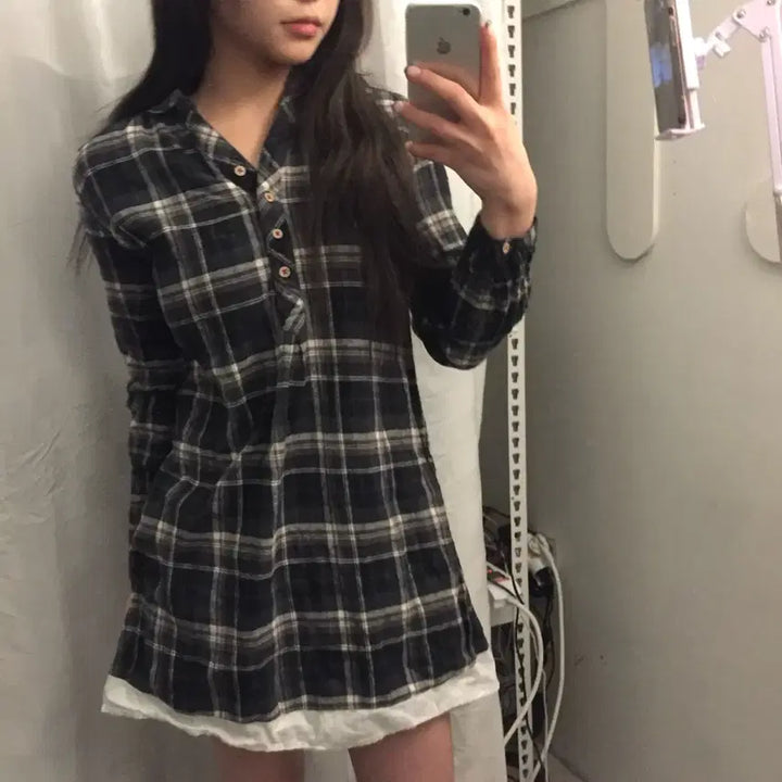 [SOLD OUT] JPN Vintage 모리걸 사와코깔 레이어드 셔츠 원피스