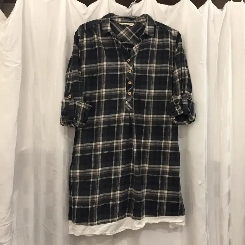 [SOLD OUT] JPN Vintage 모리걸 사와코깔 레이어드 셔츠 원피스