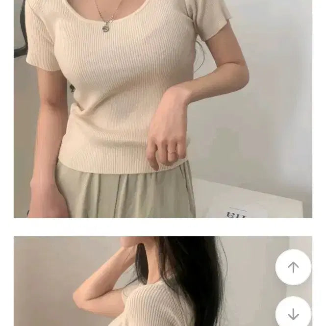 [SOLD OUT] 에이블리 지그재그 아이보리 골지 반팔 티셔츠
