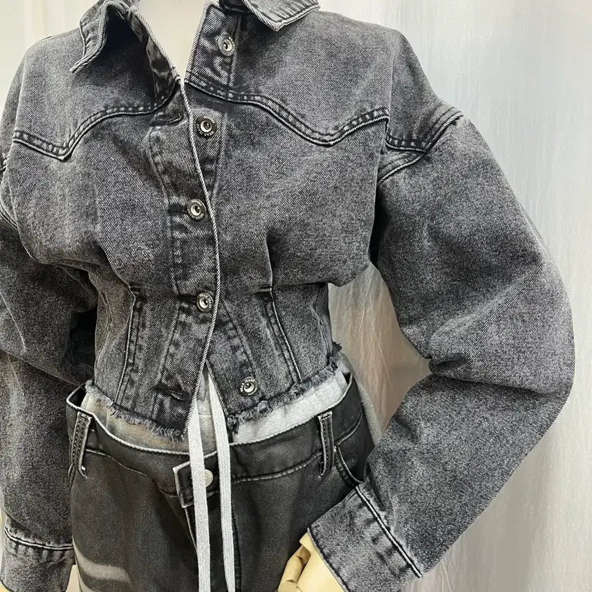 [BUNJANG] Cropped Denim Jacket / 크롭청자켓 데님자켓 청자켓 핀턱자켓 슬림핏자켓 캐주얼자켓