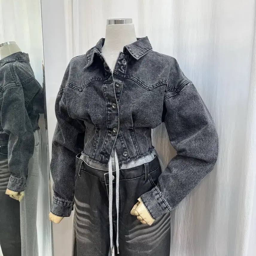 [BUNJANG] Cropped Denim Jacket / 크롭청자켓 데님자켓 청자켓 핀턱자켓 슬림핏자켓 캐주얼자켓