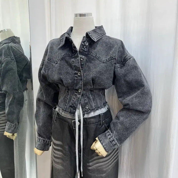 [BUNJANG] Cropped Denim Jacket / 크롭청자켓 데님자켓 청자켓 핀턱자켓 슬림핏자켓 캐주얼자켓