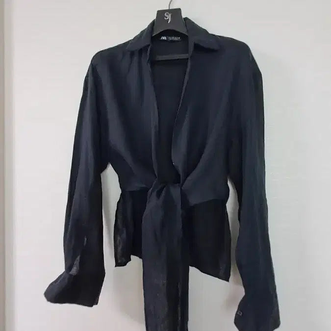 [BUNJANG] Zara Linen Knot Shirt M / 자라 블랙 매듭 린넨 셔츠 M