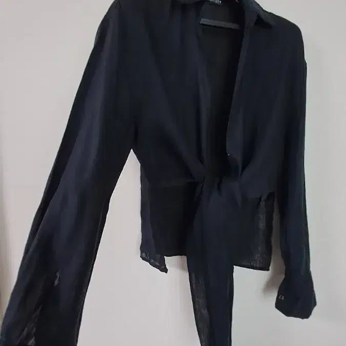[BUNJANG] Zara Linen Knot Shirt M / 자라 블랙 매듭 린넨 셔츠 M