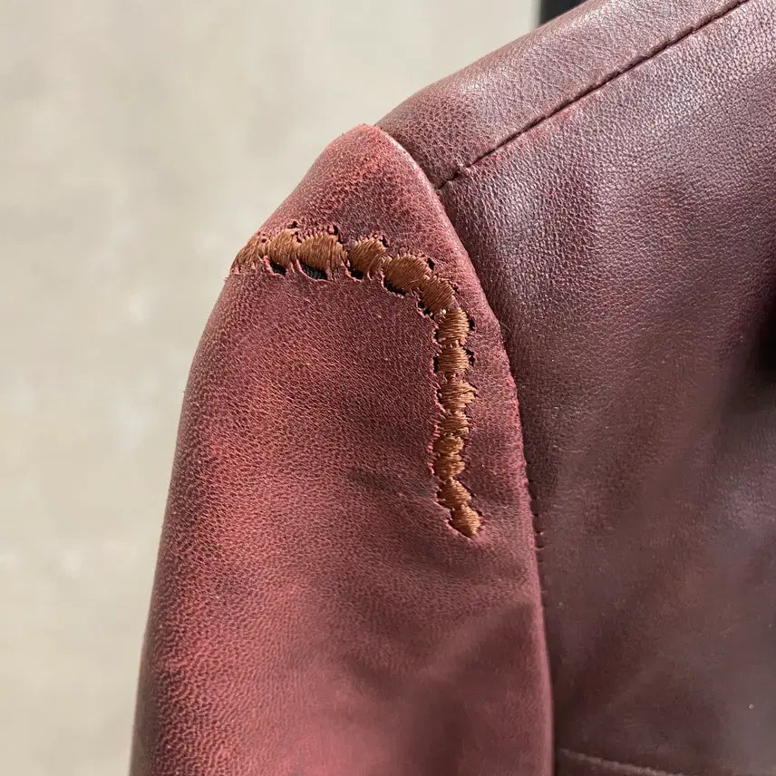 [BUNJANG] SI Vintage Burgundy Belted Leather Coat / [90] SI, 빈티지 양가죽 버건디 벨티드 레더 코트