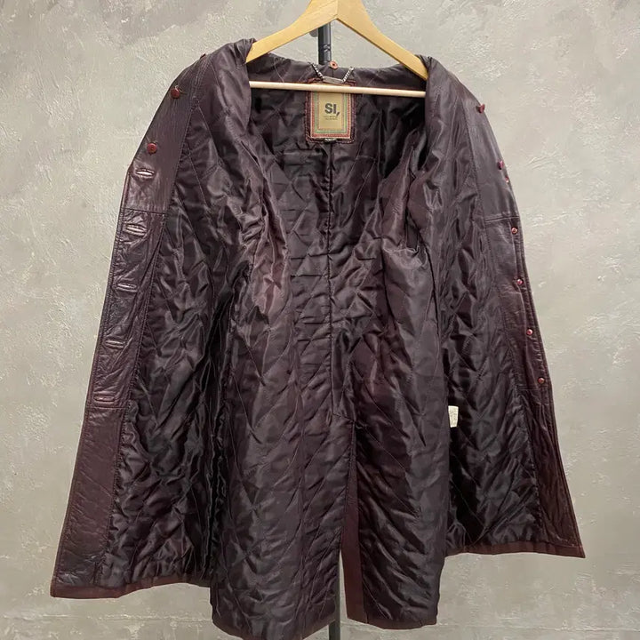 [BUNJANG] SI Vintage Burgundy Belted Leather Coat / [90] SI, 빈티지 양가죽 버건디 벨티드 레더 코트