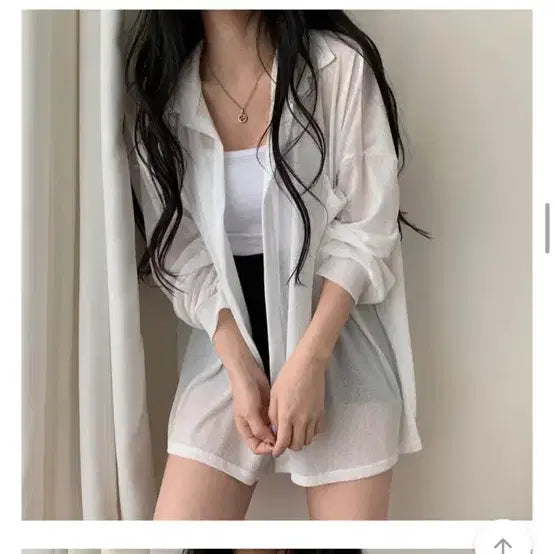 [BUNJANG] See-through Collar Long Shirt / 시스루 카라 롱 셔츠