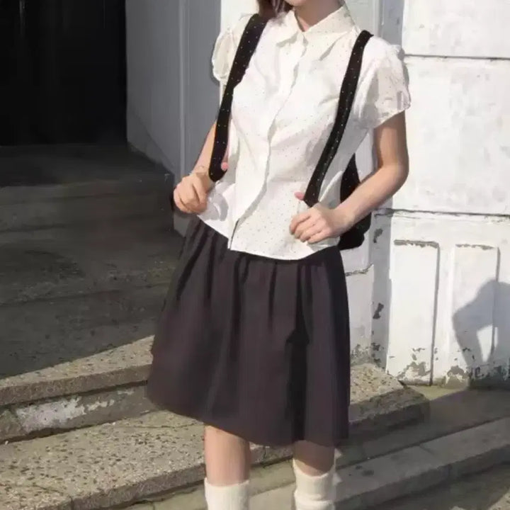 [BUNJANG] Dot Pattern Short Sleeve Blouse / 물방울 도트 반팔 블라우스 셔츠 착용1회