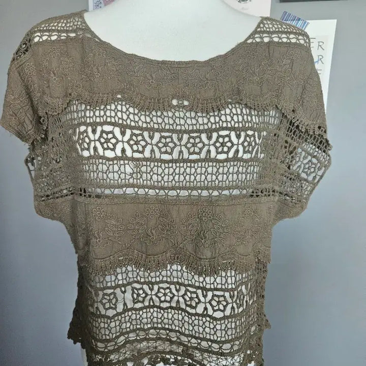 [BUNJANG] Lace Crochet Short Sleeve Knit Top / 레이스 크로셰 반팔 니트