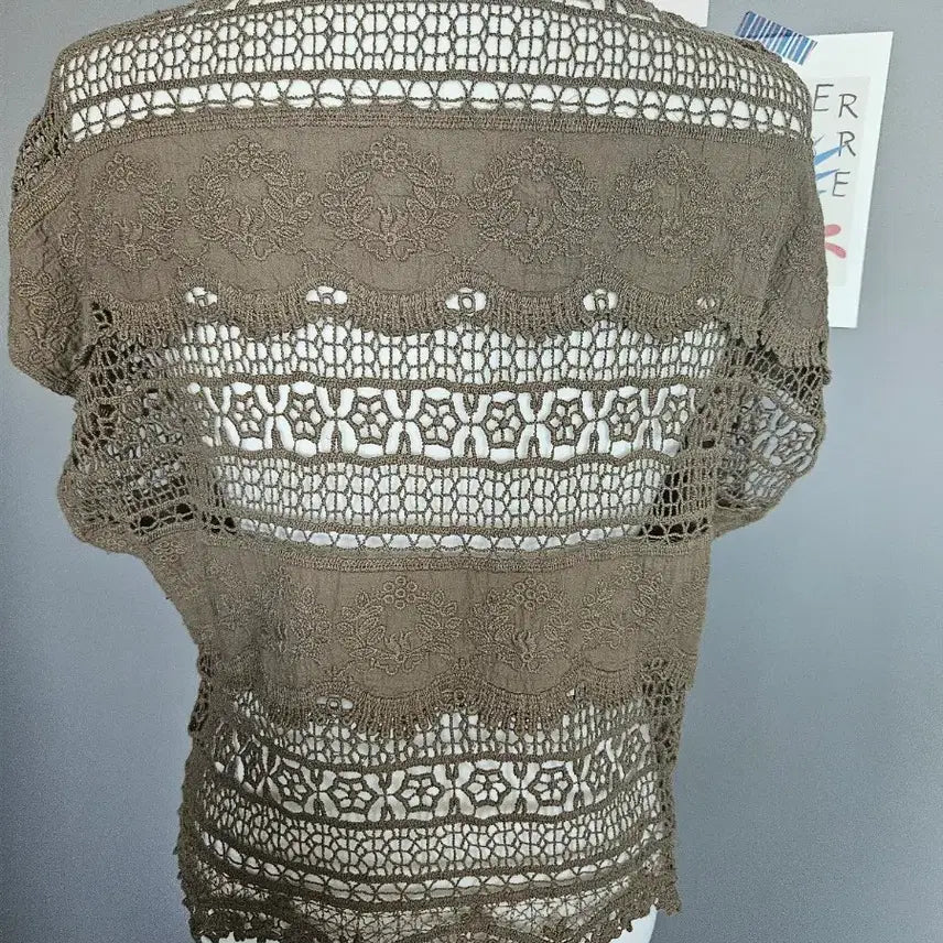 [BUNJANG] Lace Crochet Short Sleeve Knit Top / 레이스 크로셰 반팔 니트
